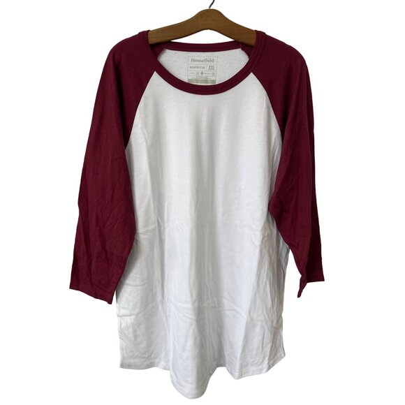 Homefield Raglan Baseball T Shirt Men XXL White Maroon Cotton Poly Basic Tee NEW - Picture 1 of 5
